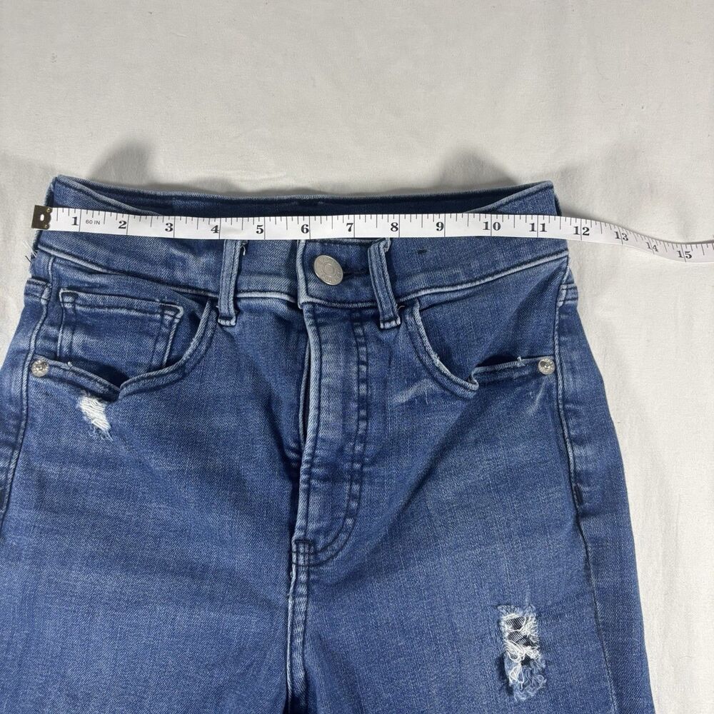 Express Skinny High Rise Jeans Size 00R Distressed Ripped Blue - Picture 5 of 6